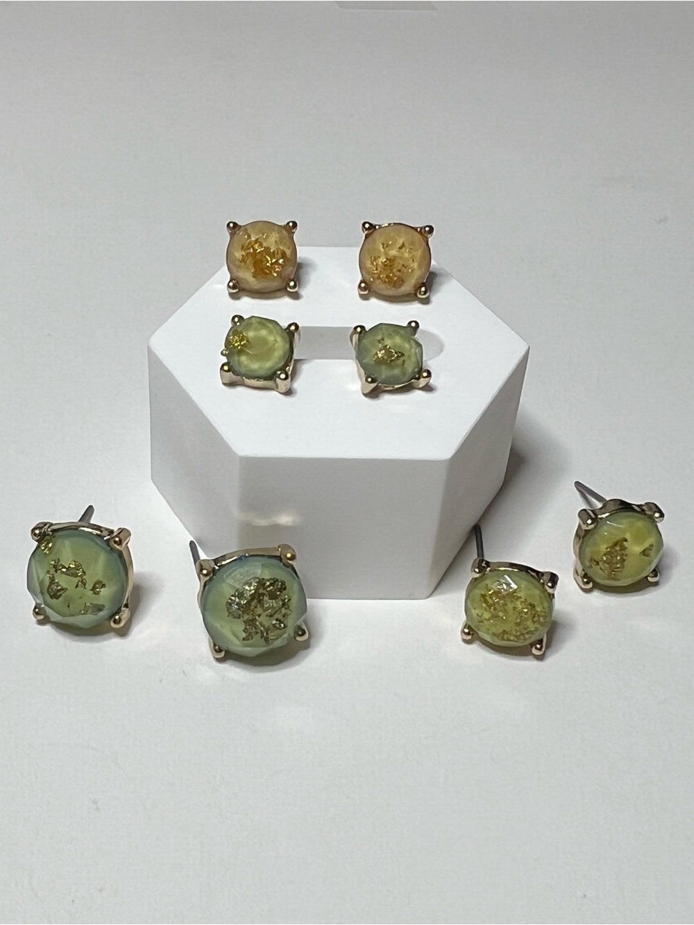 Gold-Studs Green and Yellow Resin Stud Earrings - Women Jewelry
